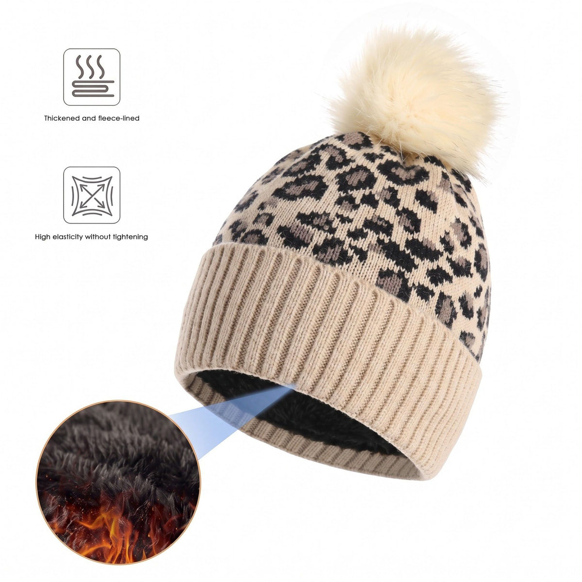 3 Piece Leopard Print Pom Beanie Scarf and Touchscreen Gloves Set