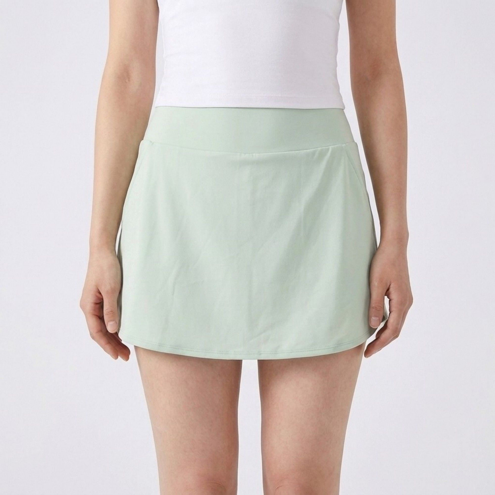 Anna-Kaci Active Women's High Waist Athletic Skort with Wide Waistband Curved Hem Smooth Stretch Knit and Built In Shorts