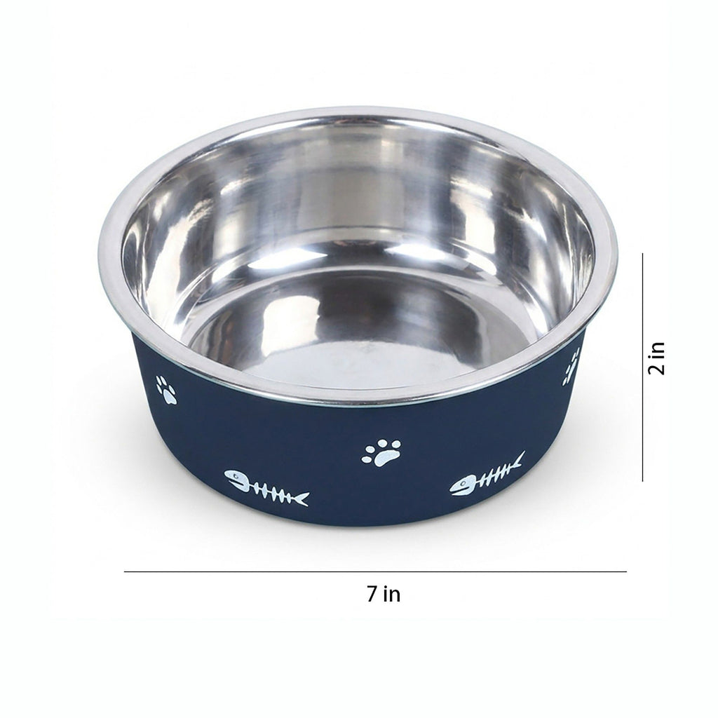 Stainless Steel Pet Bowl - Non-Slip Dog and Cat Food Dish with Paw Print Accent