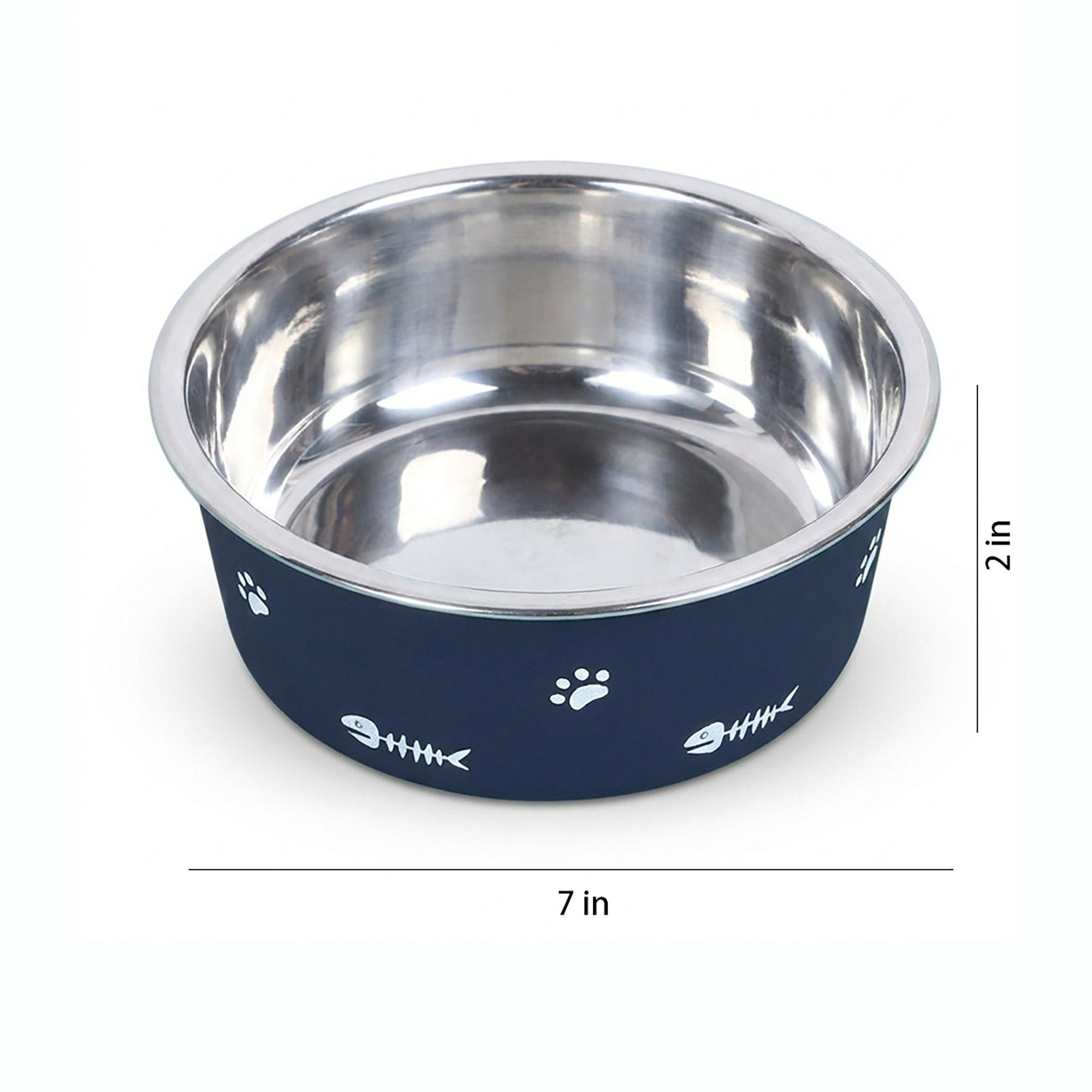 Stainless Steel Pet Bowl - Non-Slip Dog and Cat Food Dish with Paw Print Accent