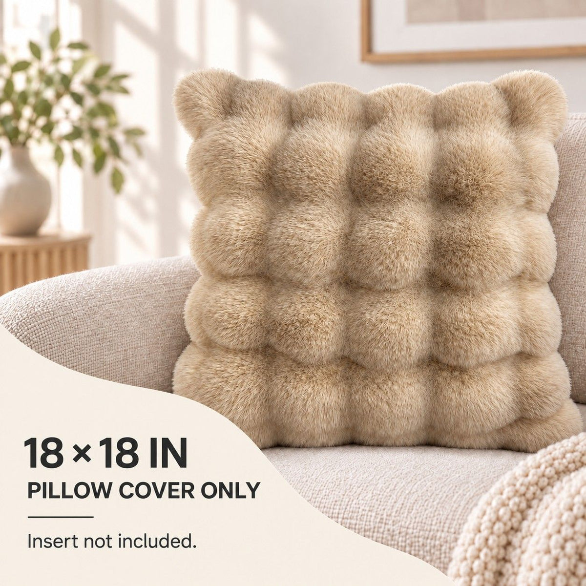Double Sided Plush Faux Fur Throw Pillow Cover 18 x 18 Inch Bubble Texture