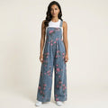 Anna-Kaci Women's Floral Denim Overall Jumpsuit Wide Leg Adjustable Strap Loose Fit Casual Overalls