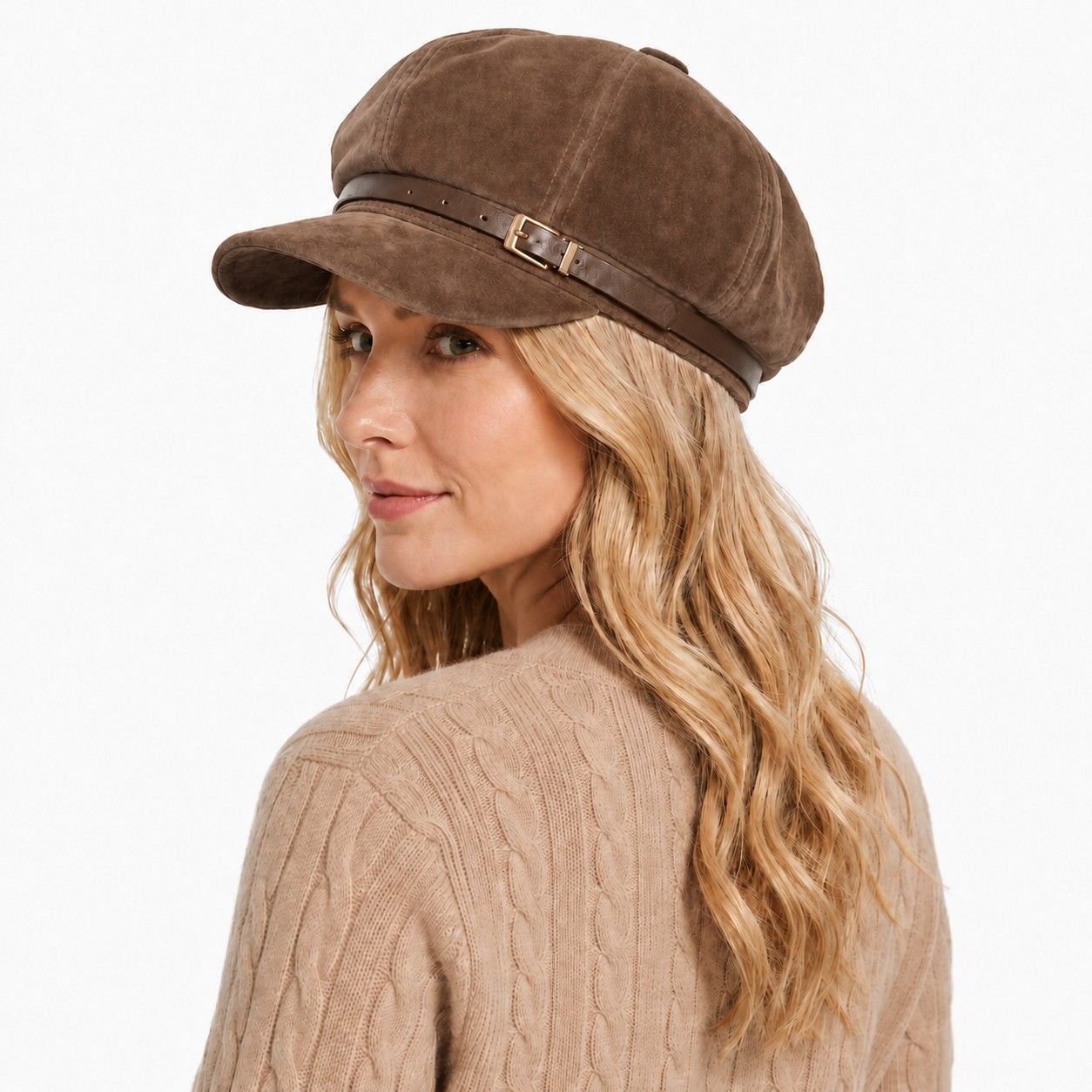 Faux Suede Newsboy Cap Vintage Baker Boy Hat with Buckle Band