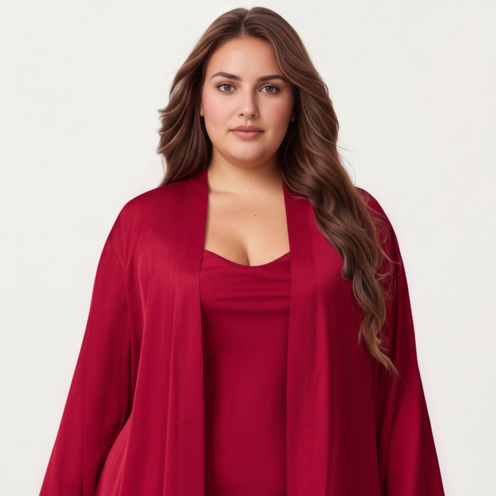 Anna-Kaci Lounge Women's Plus Size 2-Piece Satin Nightgown Set with Long Sleeve Open Front Robe Sleeveless Slip Dress Sleepwear
