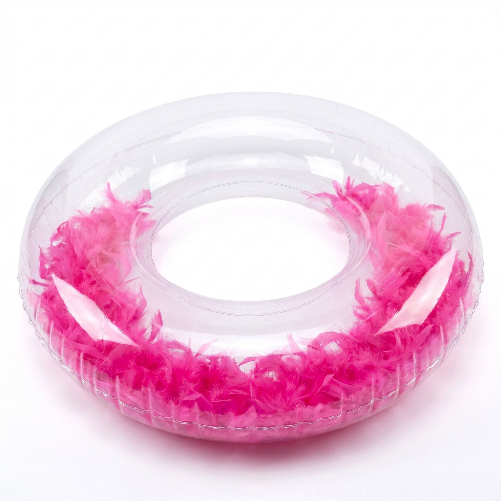 Clear Feather Inflatable Pool Ring with Blue Accent Fill