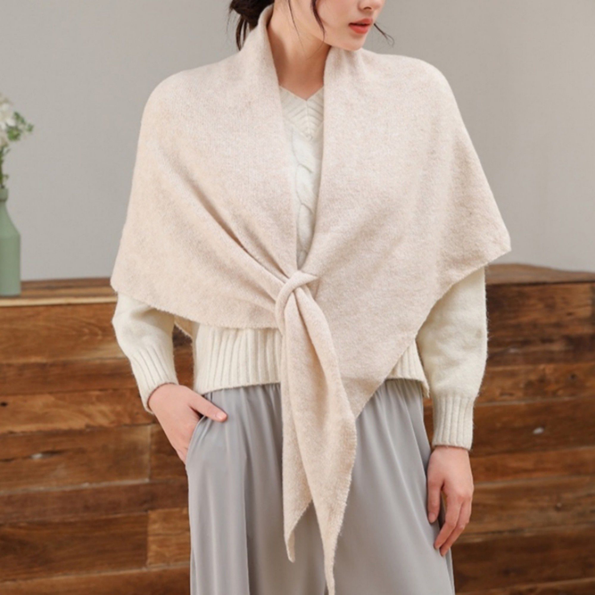 Anna-Kaci Women's Soft Solid Knit Scarf with Draped Shape, Smooth Textured Finish, and Versatile Wrap Styling Design 68.5x45.5x28.5in