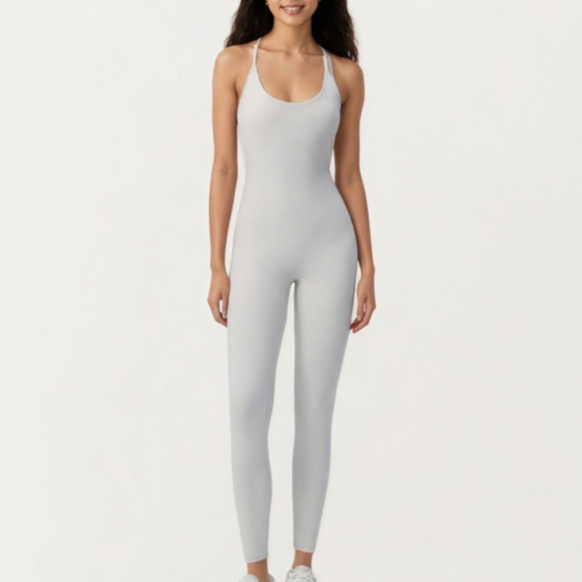 Anna-Kaci Active Women's Scoop Neck Full-Length Activewear Bodysuit with Spaghetti Straps