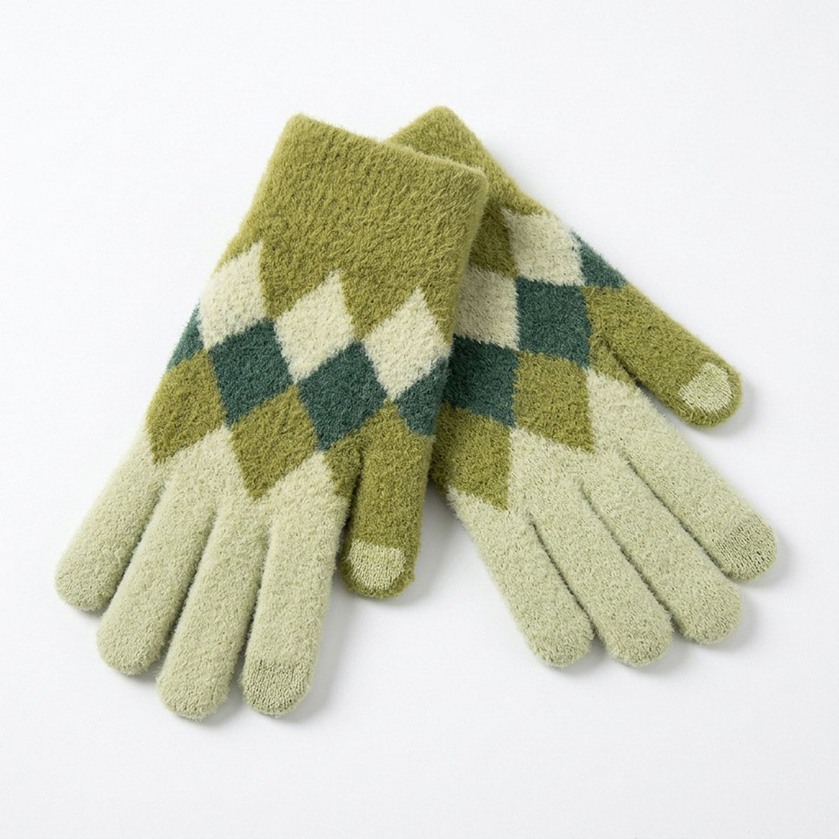 Fuzzy Argyle Touchscreen Gloves for Cold Weather