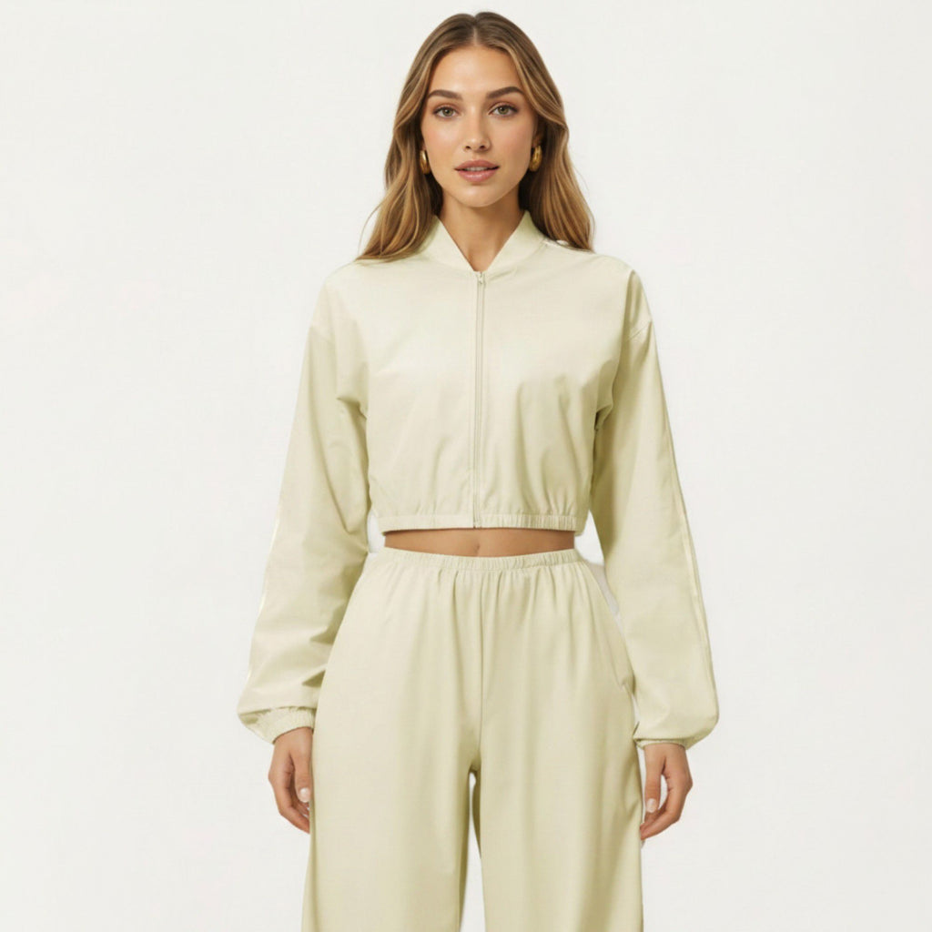 Anna-Kaci Active Women's Cropped Zip Front Jacket with Elastic Hem and Long Sleeves