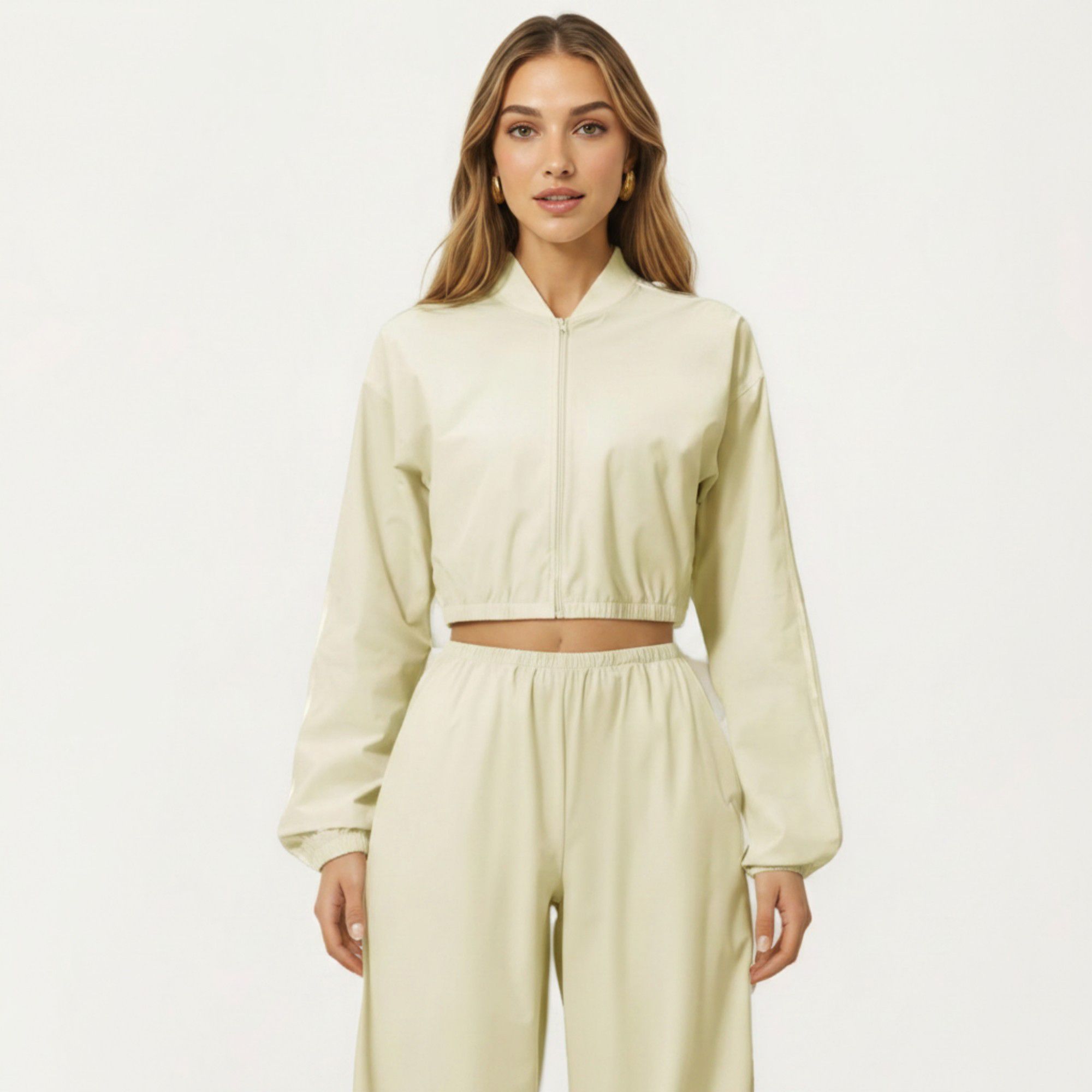 Anna-Kaci Active Women's Cropped Zip Front Jacket with Elastic Hem and Long Sleeves
