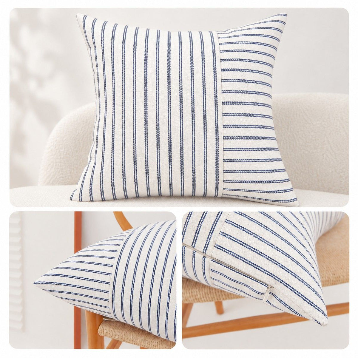 2 Pack Striped Textured Throw Pillow Covers 18 x 18 Inch for Couch Sofa and Bed