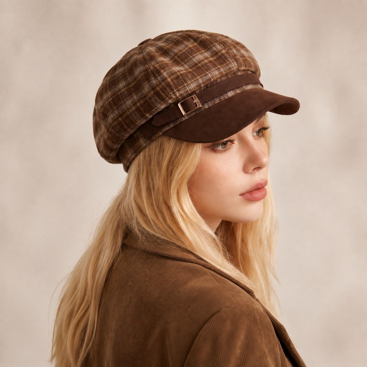 Plaid Newsboy Cap Vintage Baker Boy Hat Adjustable Buckle Band