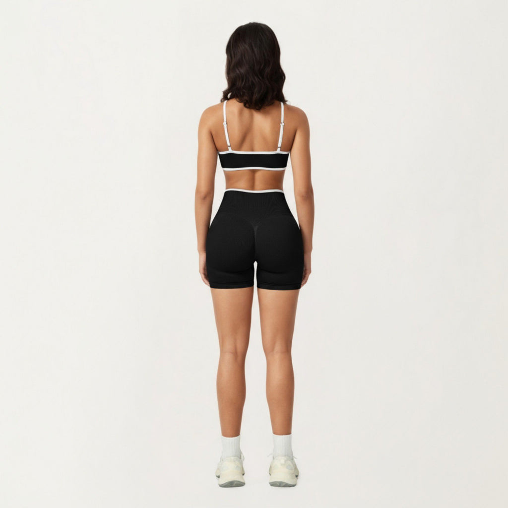 Anna-Kaci Active Women's Contrast Trim Scoop Neck Sports Bra with Adjustable Spaghetti Straps