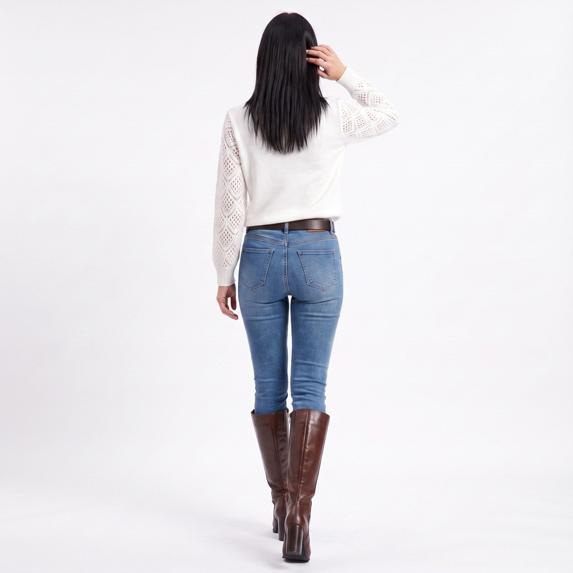 V-Neck Openwork Sleeve Long Sleeve Knit Sweater