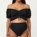 Anna-Kaci Swim Women's Maternity Off-Shoulder Ruffle Top with High-Waisted Bottom Bikini Set