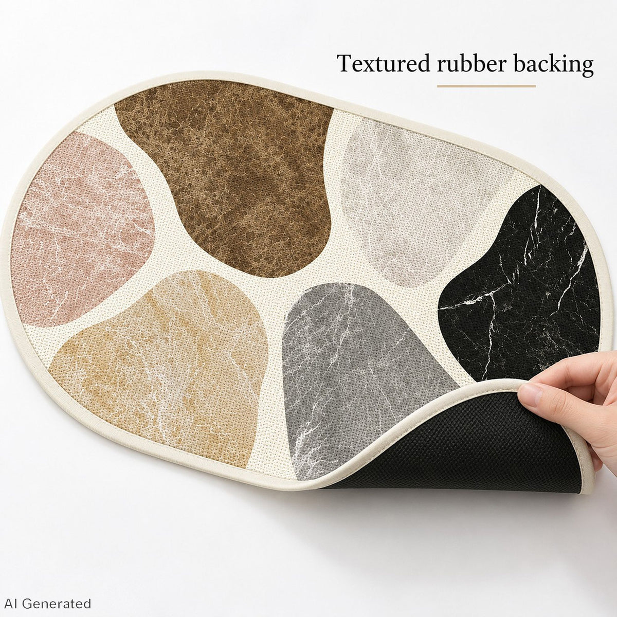 Oval Absorbent Bath Mat with Abstract Stone Print