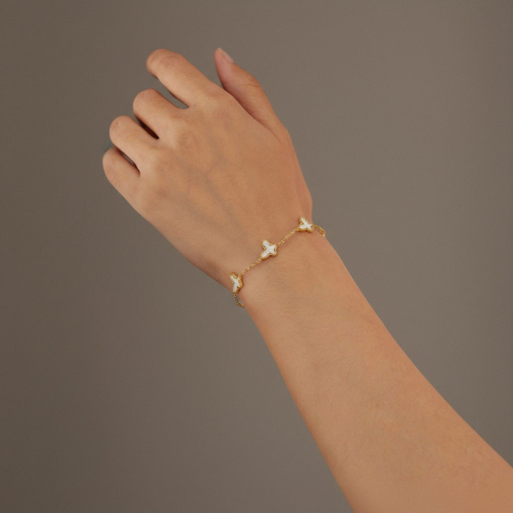 Women's Butterfly Charm Bracelet with Delicate Linked Motifs and Polished Metal Accents