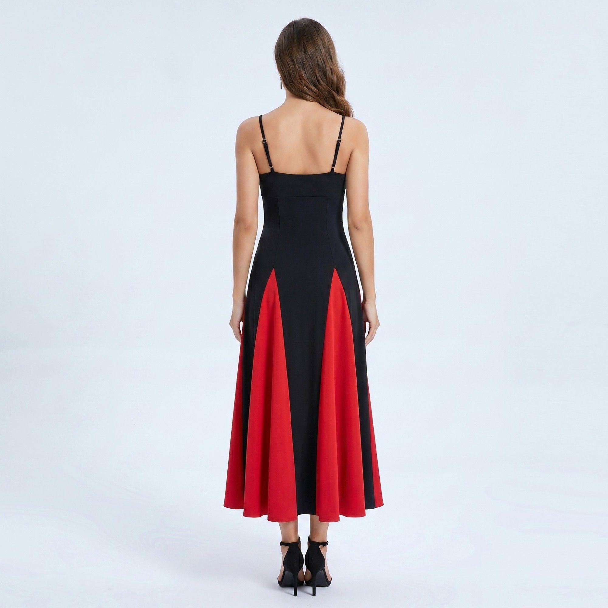 Anna-Kaci Women's Spaghetti Strap Colorblock Fit and Flare Midi Dress