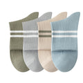 Anna-Kaci Womens Athletic Crew Socks 4-Pack Ribbed Knit Design Contrast Double Stripe Stretch Comfort Everyday Fit