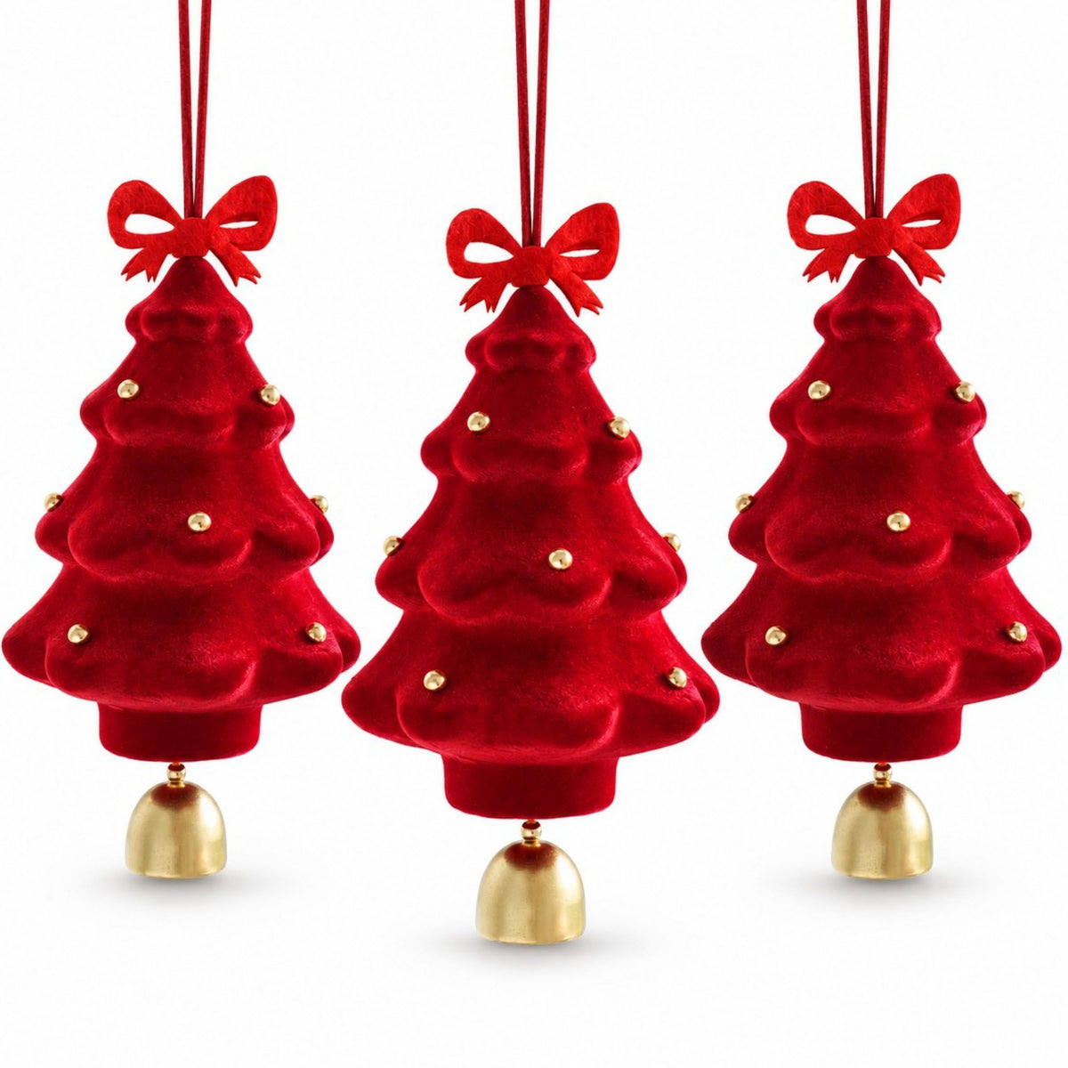 3 Pack Christmas Tree Ornaments with Bow and Bell Hanging Holiday Decorations