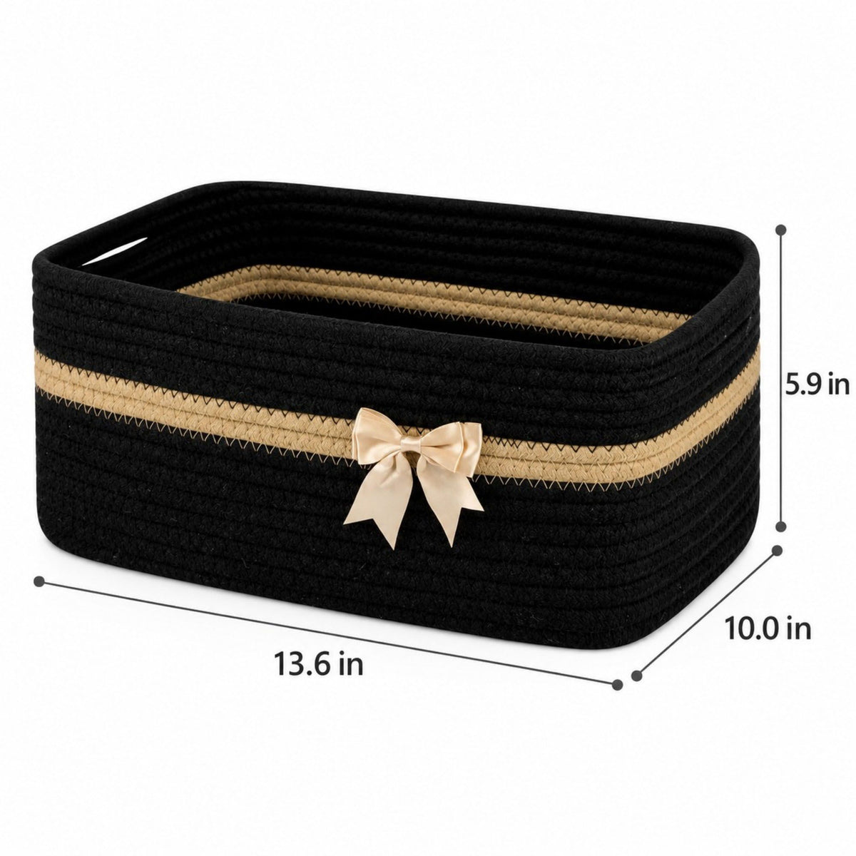 Woven Cotton Cord Rectangular Holiday Storage Basket with Bow