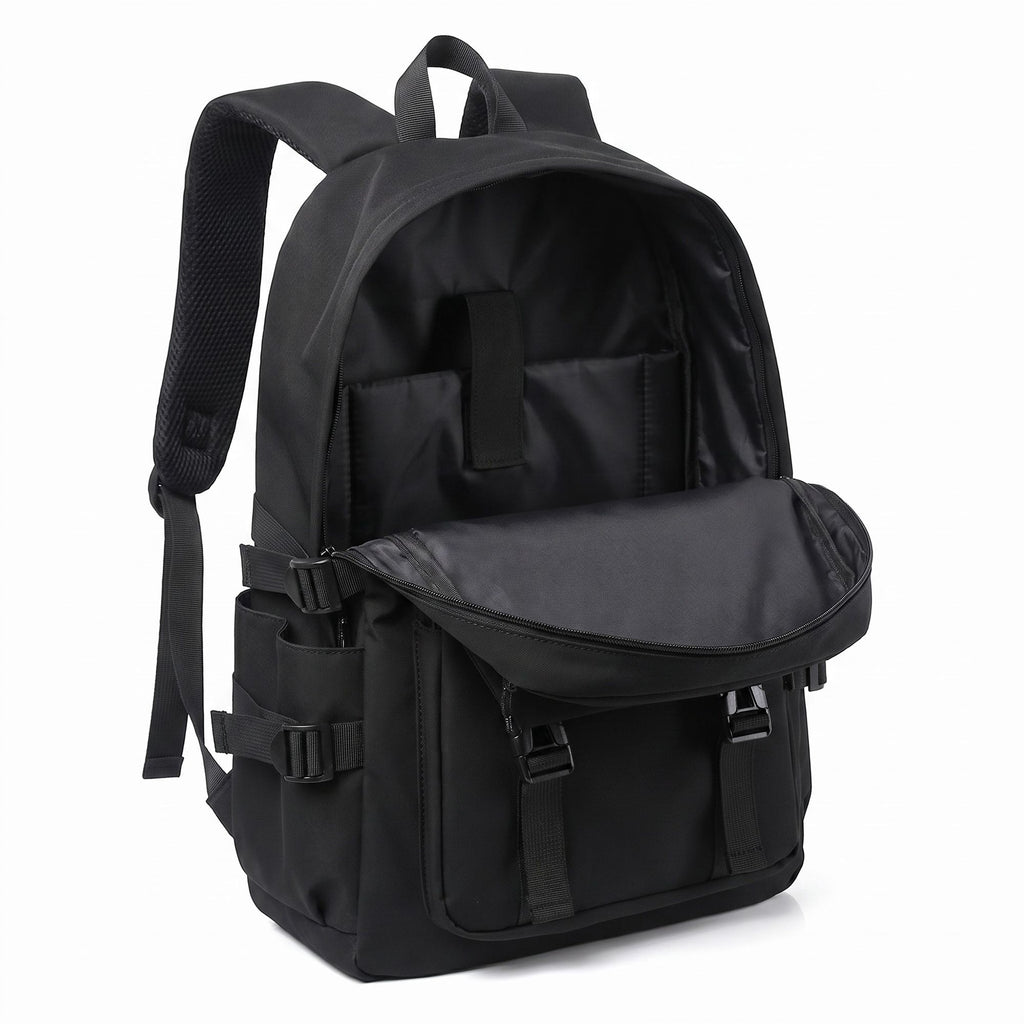 Large Laptop Backpack with Front Flap Pocket Buckle Straps Side Pockets and Padded Shoulder Straps