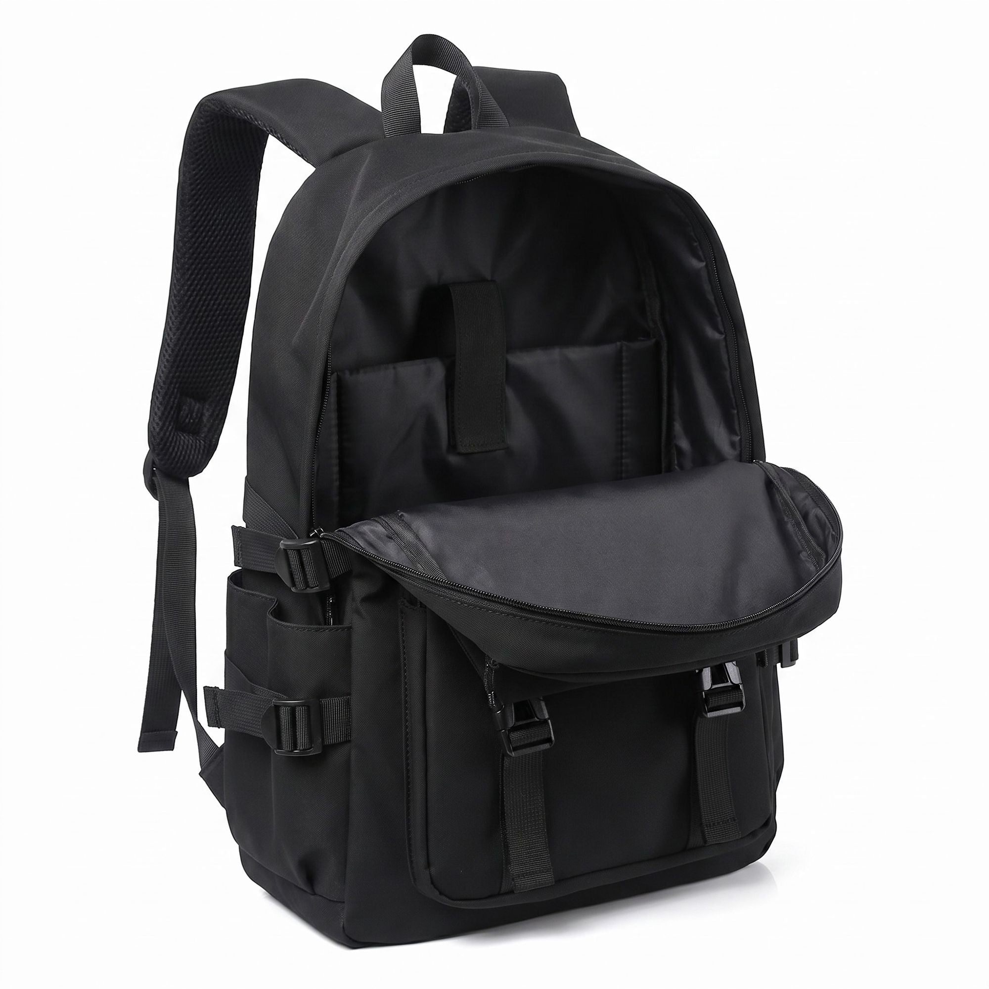 Large Laptop Backpack with Front Flap Pocket Buckle Straps Side Pockets and Padded Shoulder Straps