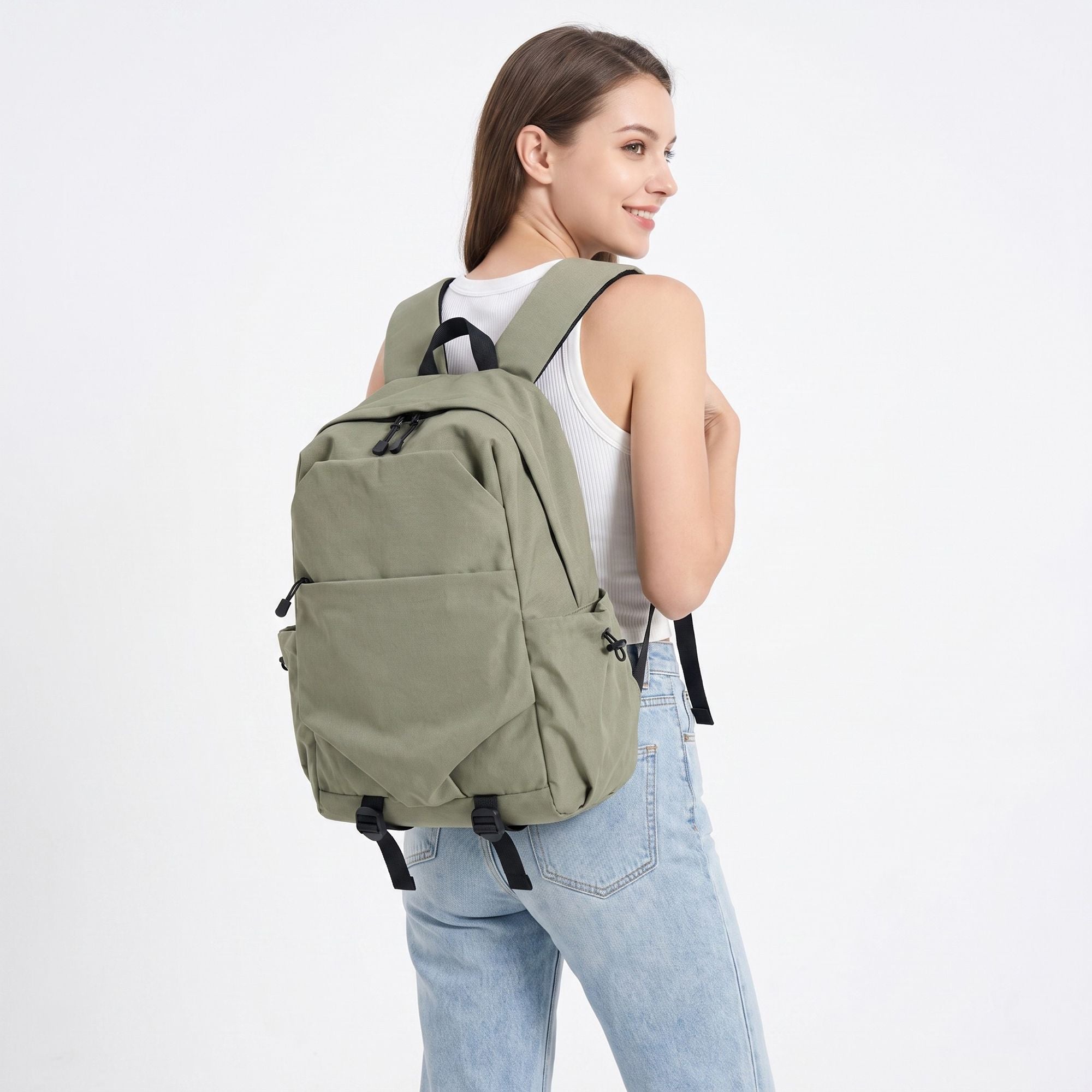 Large Casual Backpack with Multiple Pockets Adjustable Straps and Buckle Details