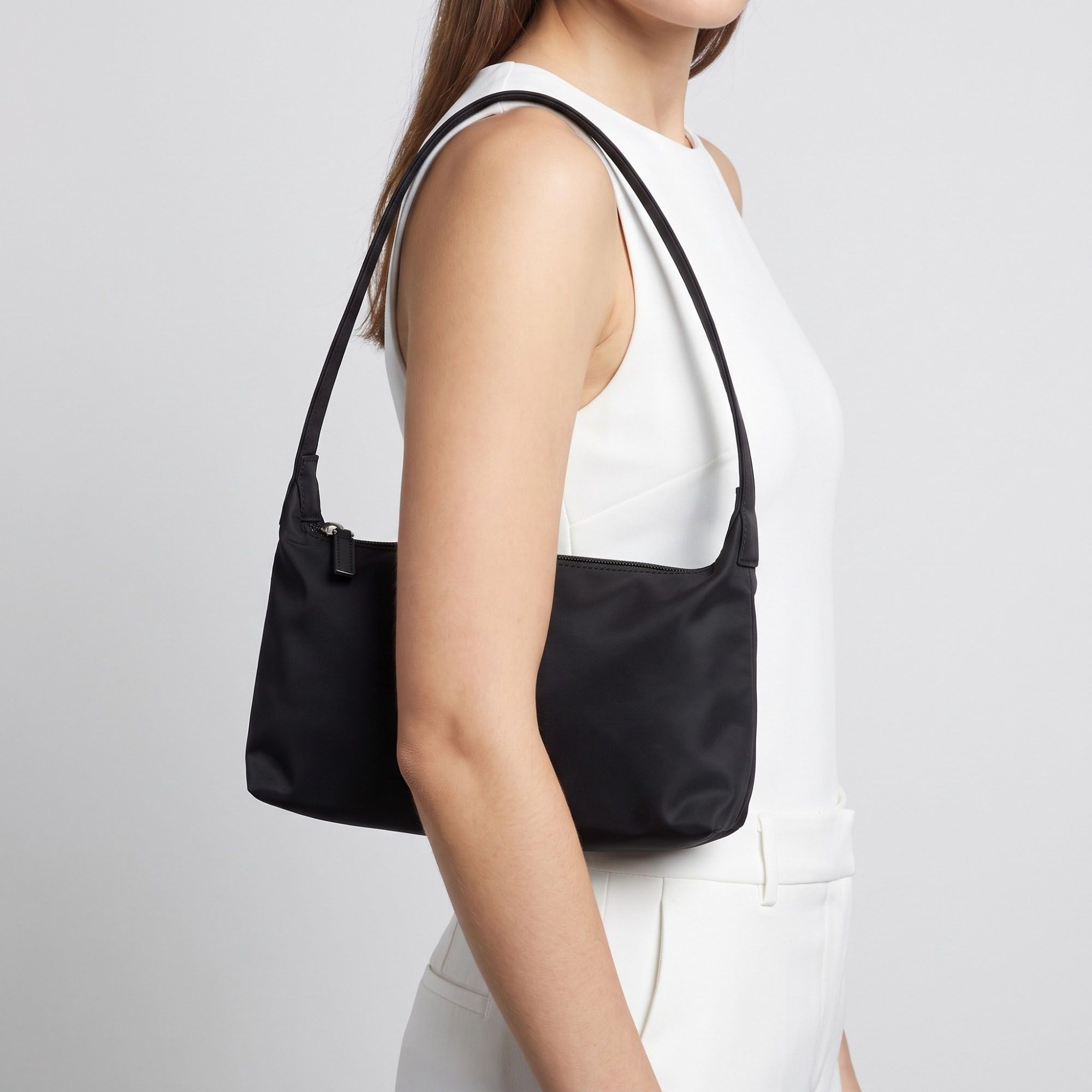 Minimalist Shoulder Bag with Top Zipper and Slim Rectangular Silhouette 8.3x4.7x2in