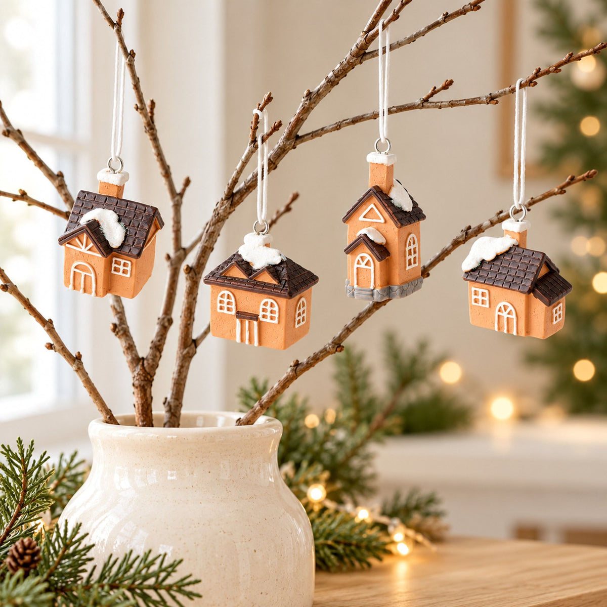 4ct Mini Resin Santa Christmas Tree Ornaments Assorted Holiday Decorations Gift