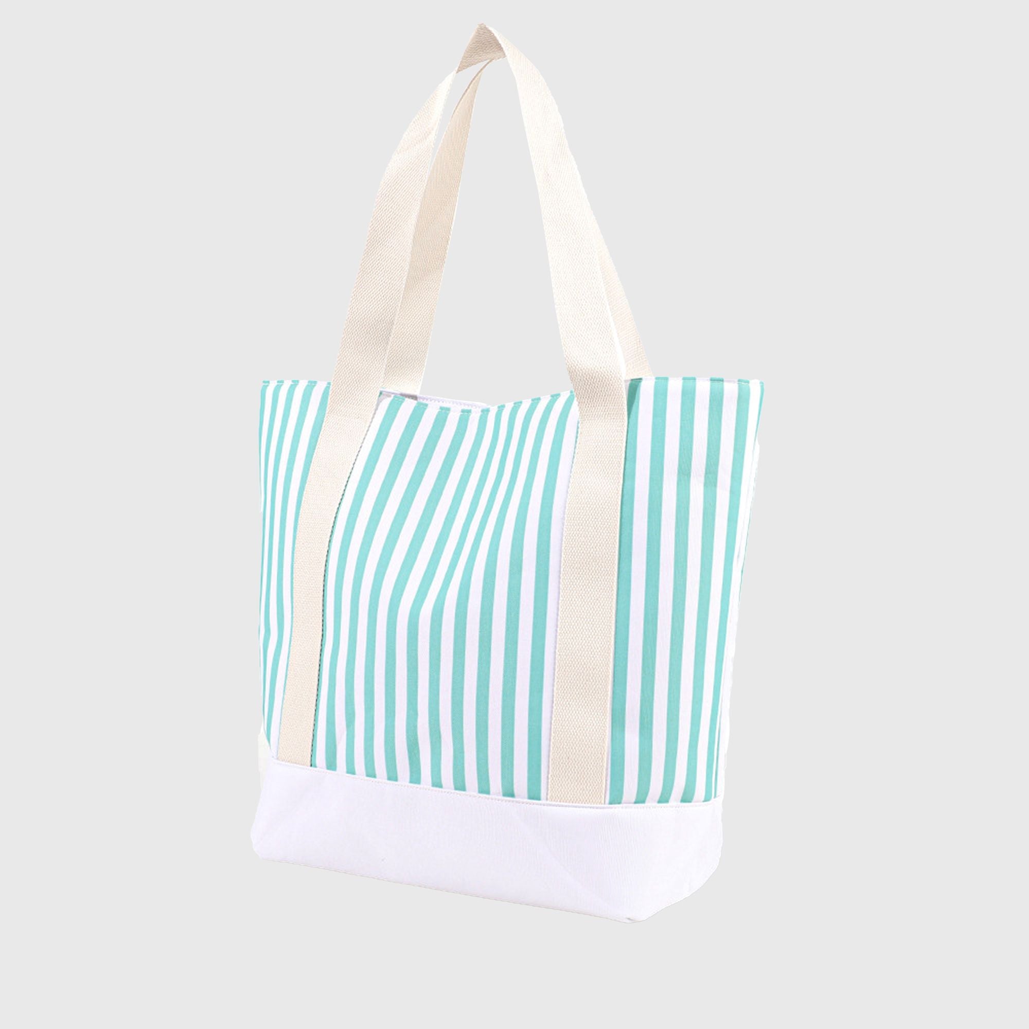 Anna-Kaci Women's Striped Canvas Tote Bag - Large Capacity Beach and Shopping Shoulder Bag