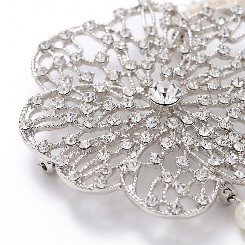 Filigree Crystal Flower Pearl Waist Chain Adjustable Elegant Body Belt Luxury Floral Waist Jewelry 47.2in