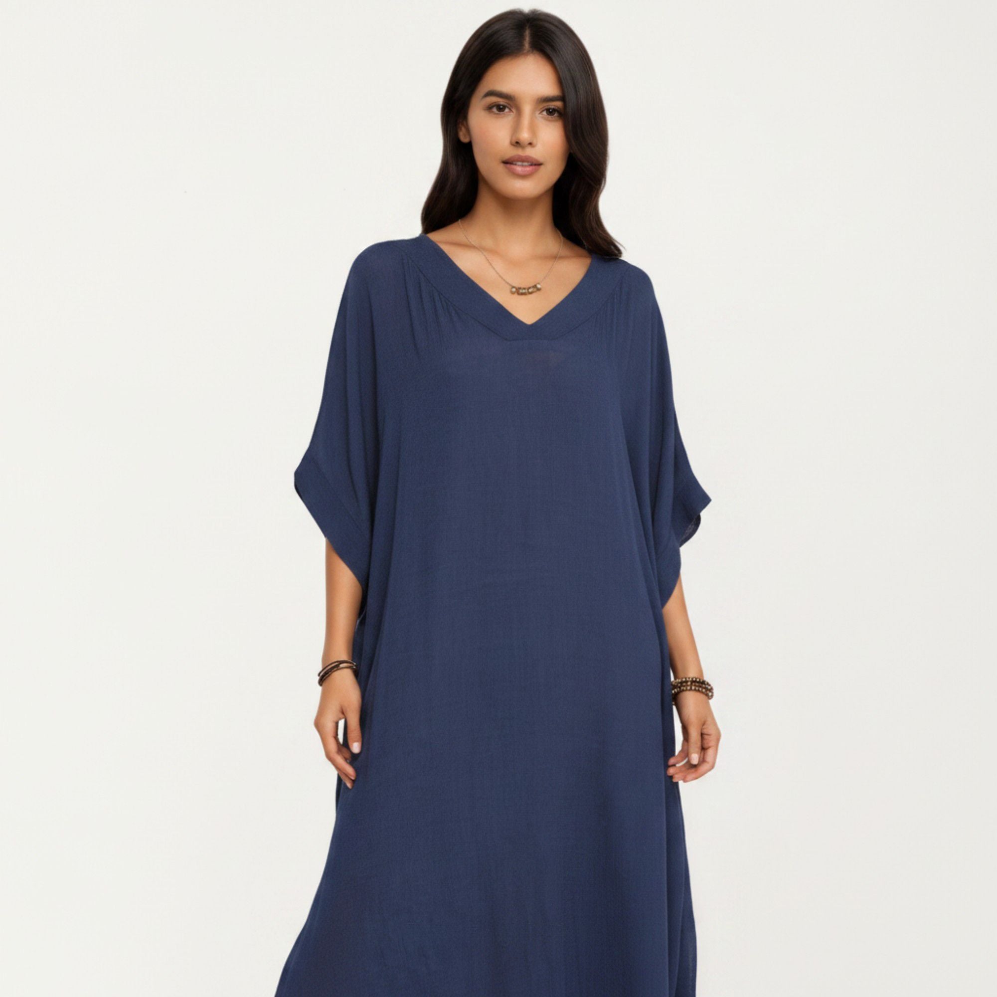 Anna-Kaci Women's V-Neck Maxi Swim Cover Up Dress Loose Short Sleeve Lightweight Beach Caftan