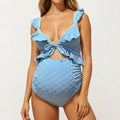 Anna-Kaci Swim Women's Maternity Ruffle One-Piece Swimsuit with Floral Detail and Front Tie