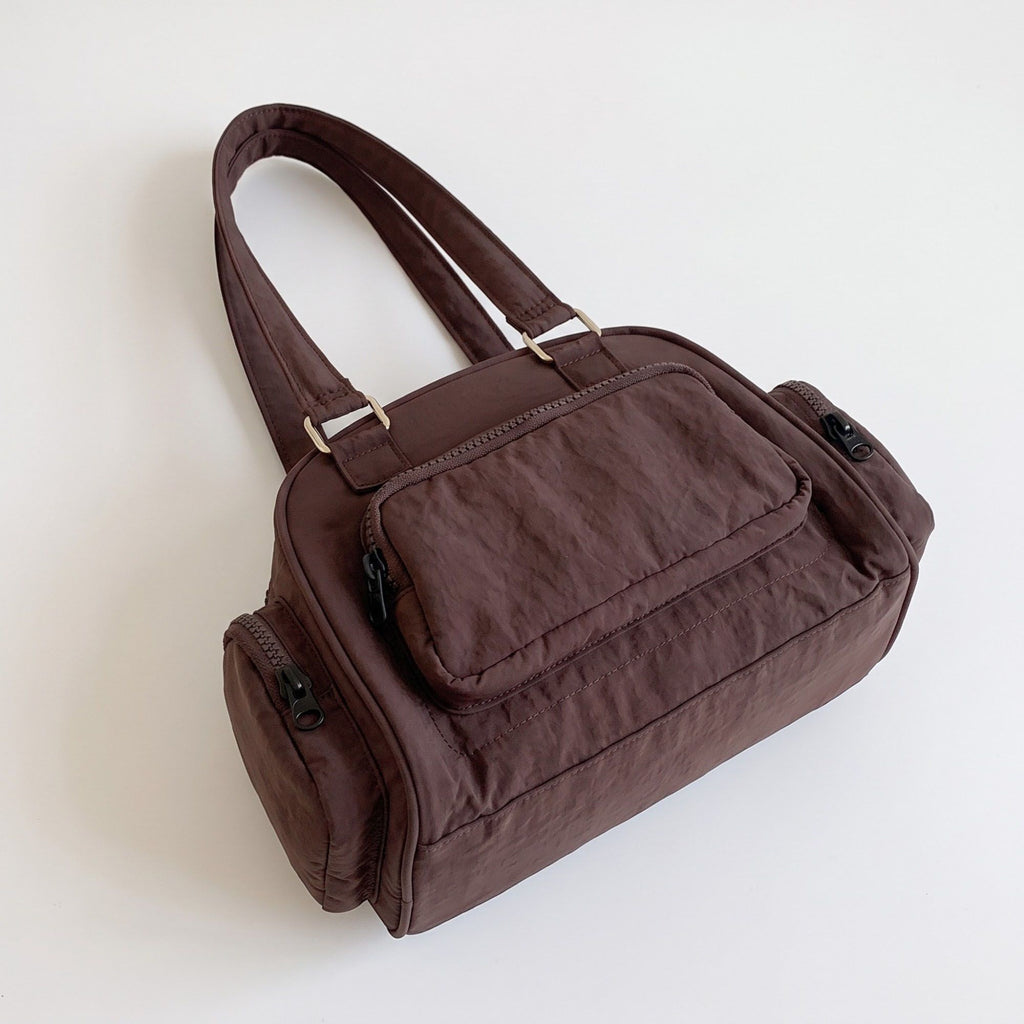 Multi-Pocket Shoulder Bag with Top Zipper and Front and Side Compartments 10x6.5x3.5in