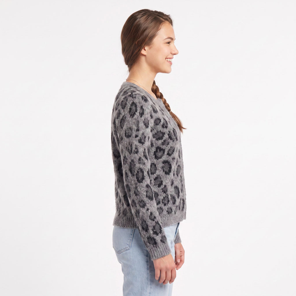 Fuzzy Leopard Print Button Front Cardigan Sweater