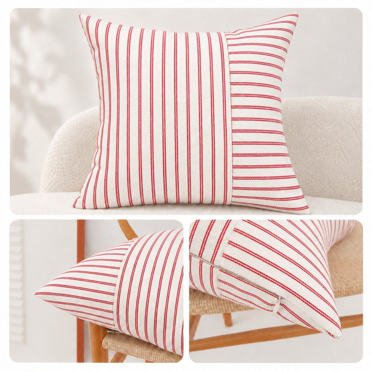 2 Pack Striped Textured Throw Pillow Covers 18 x 18 Inch for Couch Sofa and Bed