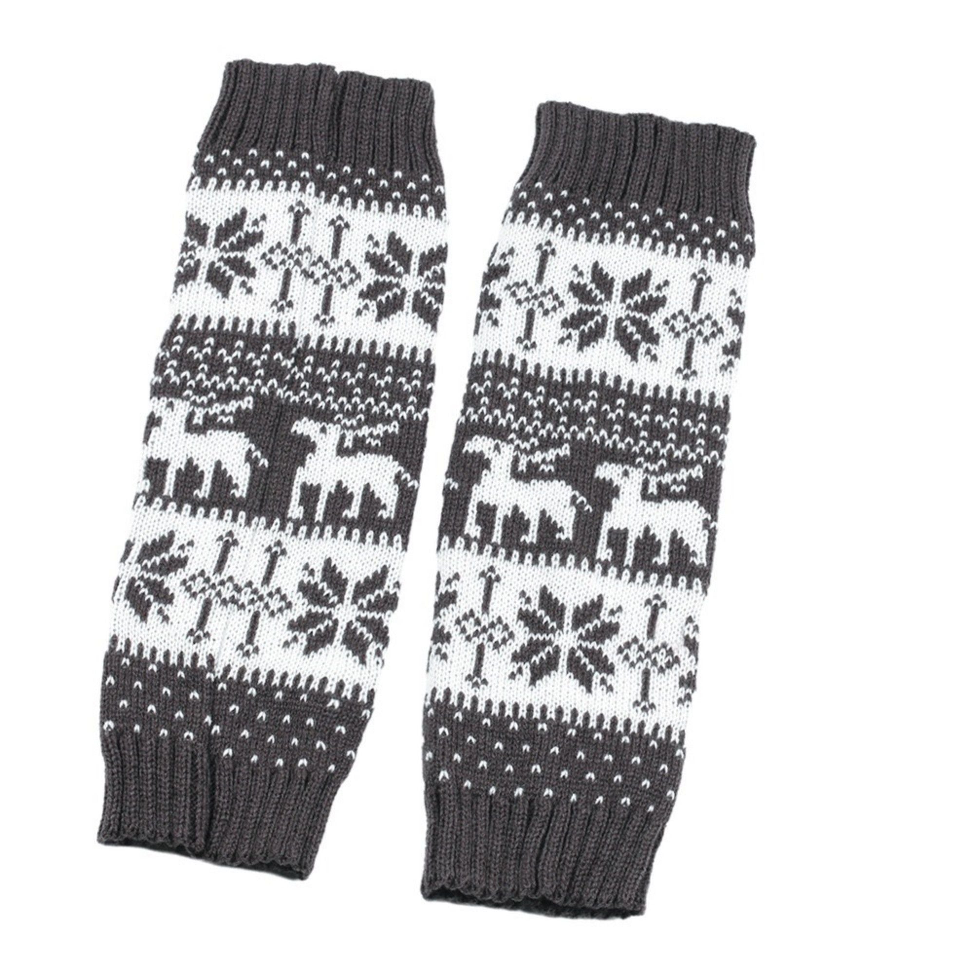 Anna-Kaci Fair Isle Knit Leg Warmers with Soft Stretch Ribbed Cuffs and Festive Patterned Design for Cozy Winter Layering