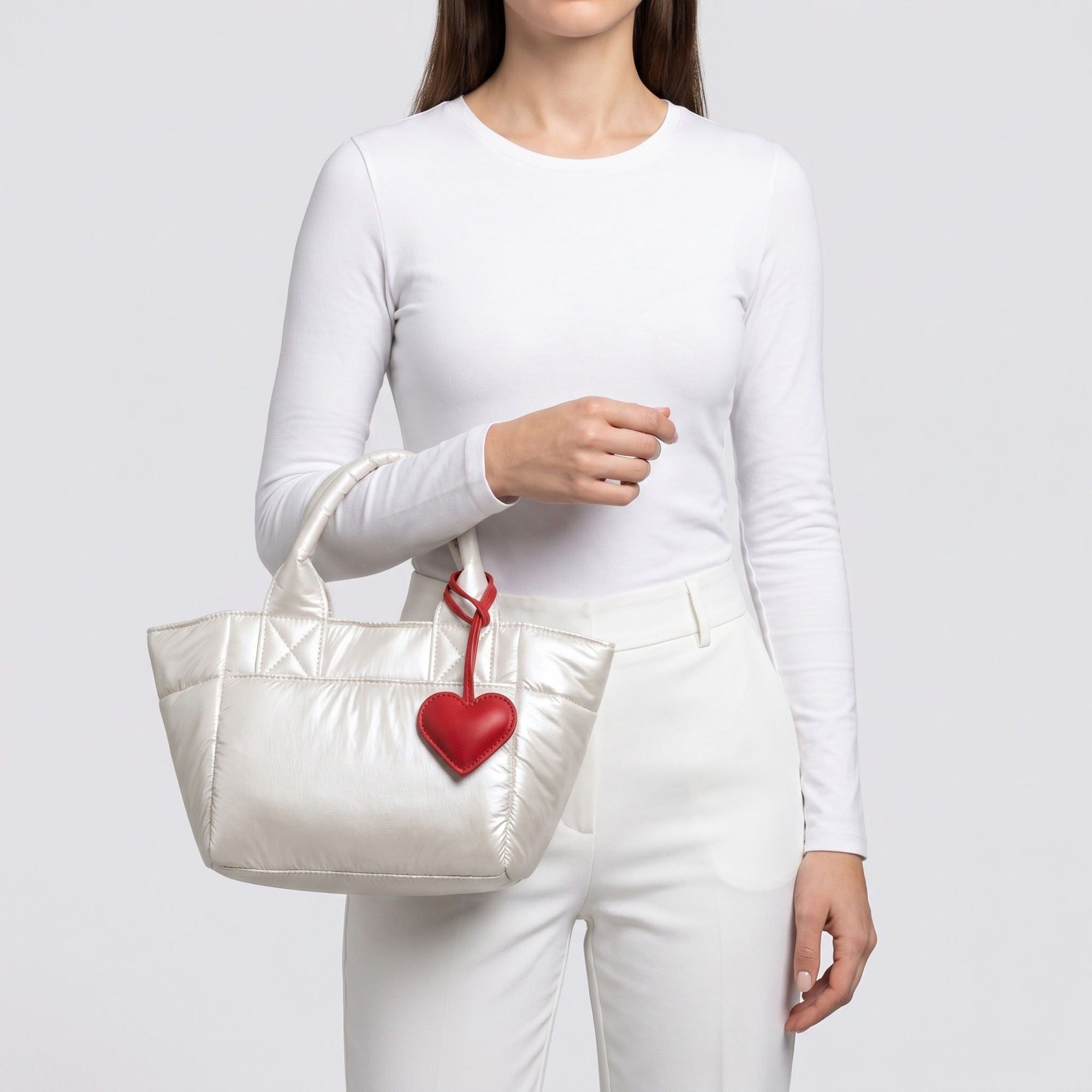 Padded Puffer Tote Bag with Rounded Top Handles and Exterior Front Pocket 13x6.5x4in