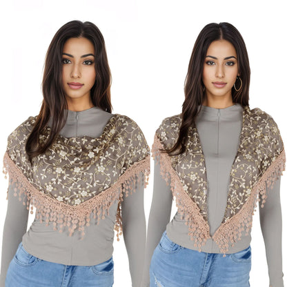 Anna-Kaci Lightweight Lace Floral Head Scarf Fringe Triangular Shawl Scarf Wrap Bandana for Women