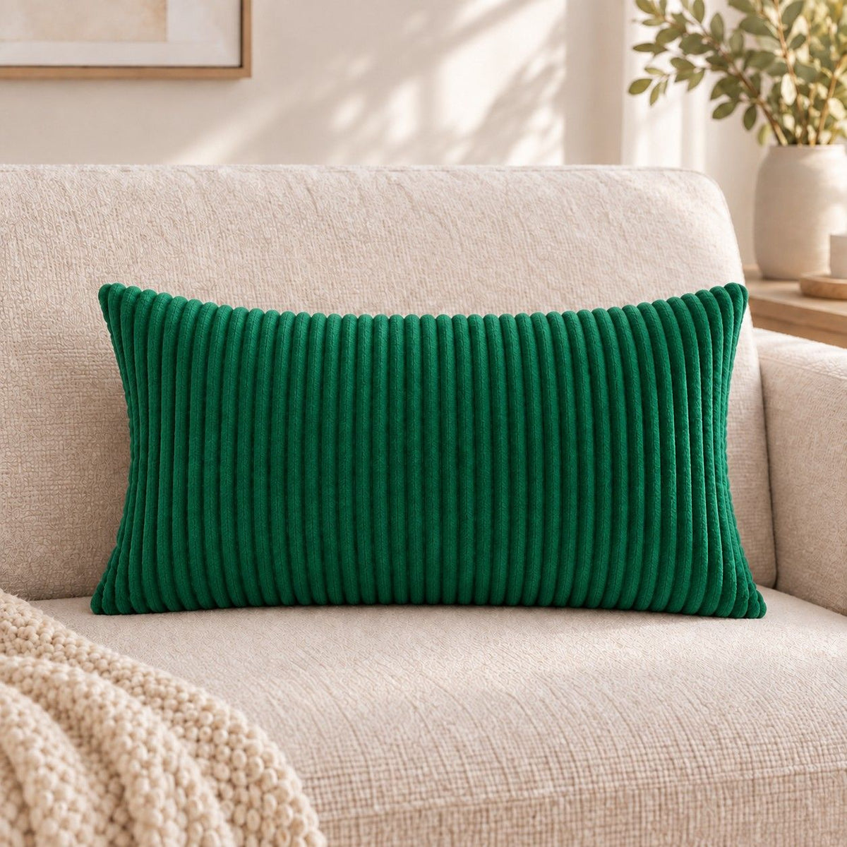 2 Pack Soft Corduroy Throw Pillow Covers 18 x 18 Inch and 12 x 20 Inch
