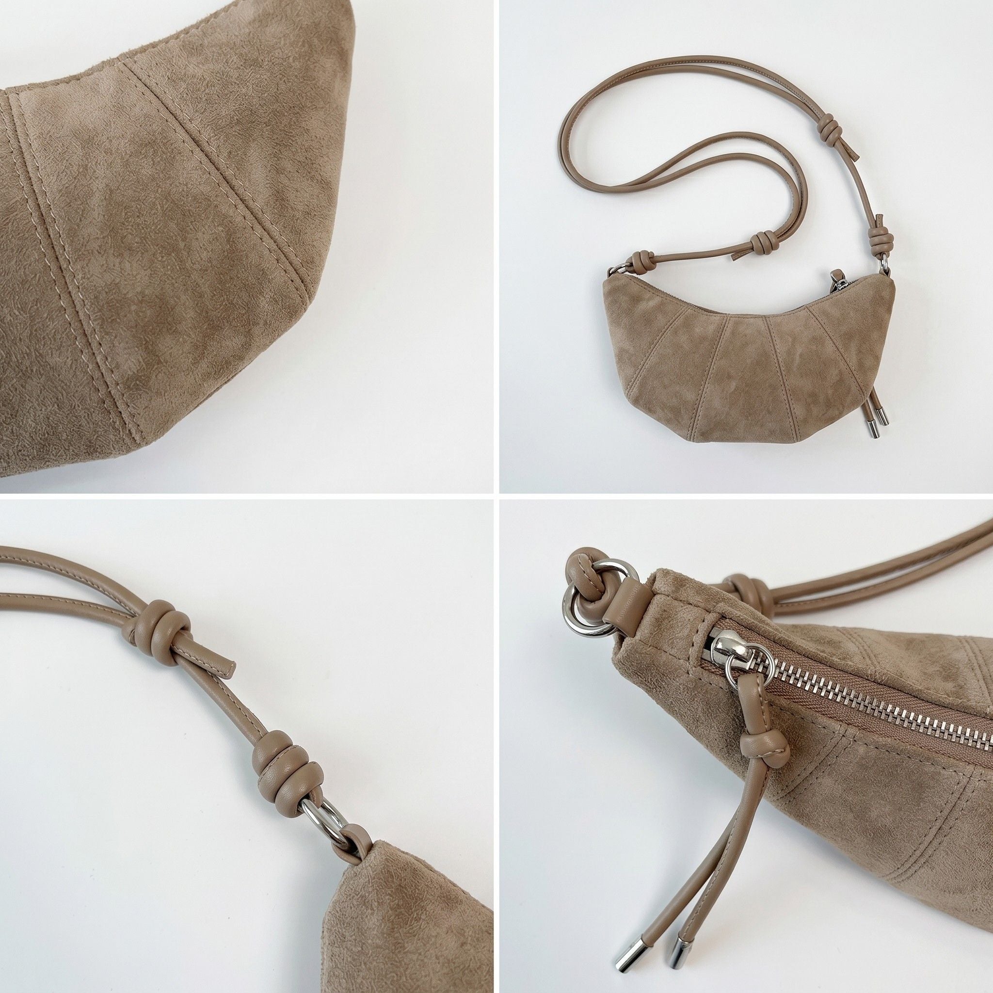Soft Faux Suede Crossbody Shoulder Bag Adjustable Strap Compact Everyday Crescent Purse