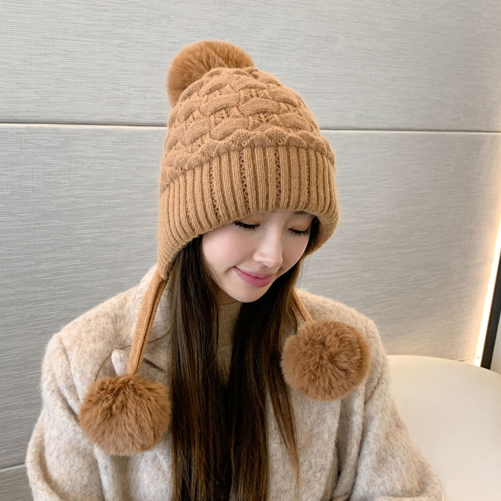 Anna-Kaci Women's Knit Trapper Hat with Pom - Poms