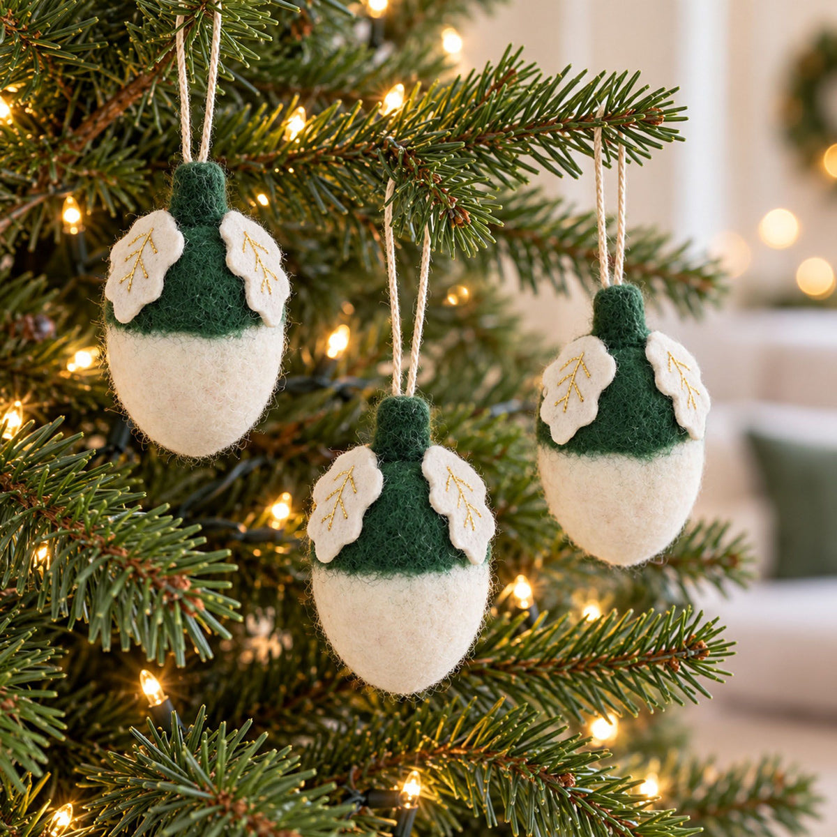 3 Piece Felt Acorn Hanging Christmas Ornament Set Gift