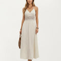 Anna-Kaci Women's Boho Crochet Lace Inset Maxi Dress with Keyhole Back