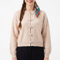 Bow Button Cardigan Crew Neck Long Sleeve Relaxed Fit Knit Sweater