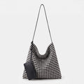 Gingham Hobo Shoulder Bag with Adjustable Strap and Detachable Zip Pouch