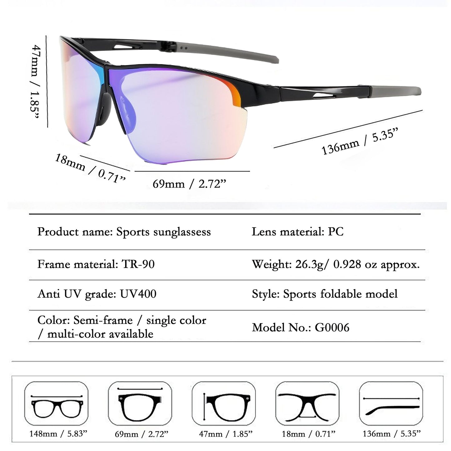 Anna-Kaci Active Women's Foldable Color-Changing UV-Protect Outdoor Sports Running Sunglasses