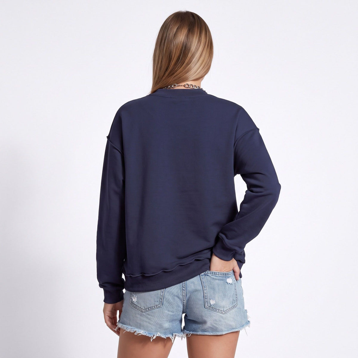 Exposed Seam Drop Shoulder Long Sleeve Pullover Sweatshirt