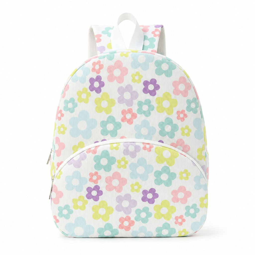 Printed Ribbed Mini Backpack with Front Pocket